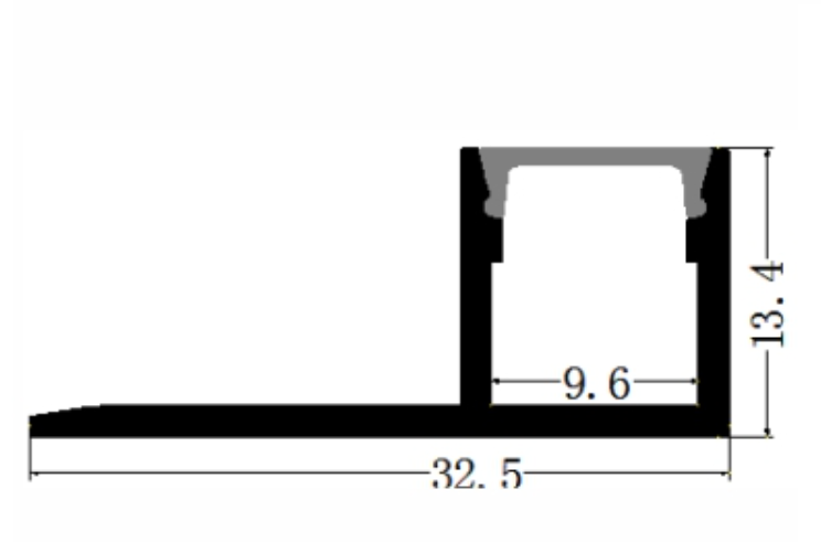 Perfil de Aluminio p/Cinta LED con PCB de 9mm, PC-E3313, Medidas: 32.5x13.4x2000mm, p/Empotrar, incluye: difusor opal con nivel de transparencia de un 65% y 2 tapas terminales, Plateado