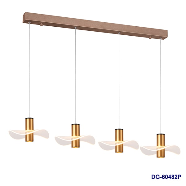 Lampara LED Decorativa Colgante, PC60482P, 28W, CW 6000K, 85-265Vac, Dimensiones: 1192x200x1500mm, IP20, Dorado