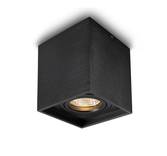 Aplique de Techo (Cajetin) Cuadrado p/Bombilla, DG-5649, Base: GU10, Dimensiones: 80x80x85mm, Negro