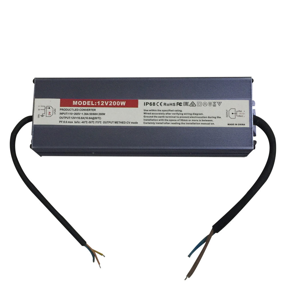 Power Supply Voltaje Constante Corriente Variable LED, 200W, 110-265Vac, 12Vdc, 16.6A, IP67