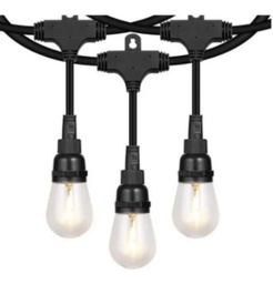 [P-00249] Extensiones Guirnaldas tipo Toscanas con Bombillas de Filamento Vintage tipo S14, 4000K, clear, con 15 zocalos E27, 110-130Vac, con cable negro de 48'