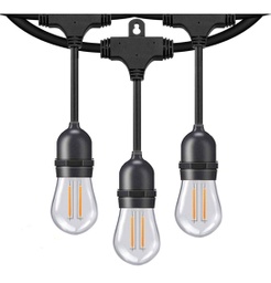 [P-00250] Extensiones Guirnaldas tipo Toscanas con Bombillas de Filamento Vintage tipo S14, NW 4000K, clear, con 10 zocalos E27, 110-130Vac, con cable negro de 24'