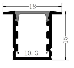 [P-00299] Perfil de Aluminio p/Cinta LED con PCB de 10mm, DG-E1815, Medidas: 18x15x2000mm, p/Empotrar, incluye: difusor opal con nivel de transparencia de un 65%, 2 tapas terminales y 4 clips, Plateado