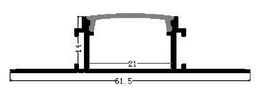 [P-00309] Perfil de Aluminio p/Cinta LED con PCB de 21mm, DG-E6214, Medidas: 61.5x21x2000mm, p/Empotrar, incluye: difusor opal con nivel de transparencia de un 65% y 2 tapas terminales, Plateado