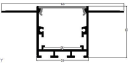 [P-00310] Perfil de Aluminio p/Cinta LED con PCB de 26mm, DG-EC3535, Medidas: 35x35x2000mm, p/Empotrar, Masillable, incluye: difusor opal con nivel de transparencia de un 65%, 2 tapas terminales y 4 tornillos, Plateado