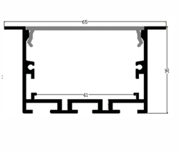 [P-00313] Perfil de Aluminio p/Cinta LED con PCB de 41mm, DG-E5035, Medidas: 50x35x2400mm, p/Empotrar, incluye: difusor opal con nivel de transparencia de un 65%, 2 tapas terminales, 4 clips y 4 tornillos, Plateado