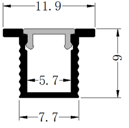 [P-00319] Perfil de Aluminio p/Cinta LED con PCB de 5mm, PC-E0809, Medidas: 7.7x09x2500mm, p/Empotrar, incluye: difusor opal con nivel de transparencia de un 65%, 2 tapas terminales, 4 tornillos y 4 Clips, Plateado