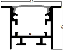[P-00324] Perfil de Aluminio p/Cinta LED con PCB de 8-15mm, DG-E2525, Medidas: 25x25x2500mm, p/Empotrar, incluye: difusor opal con nivel de transparencia de un 65%, 2 tapas terminales y 4 clips, Plateado