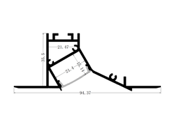 [P-00325] Perfil de Aluminio p/Cinta LED con PCB de 8-15mm, DG-E5136, Medidas: 94.37x35.5x2500mm, p/Empotrar, incluye: difusor opal con nivel de transparencia de un 65%, 2 tapas terminales, Blanco