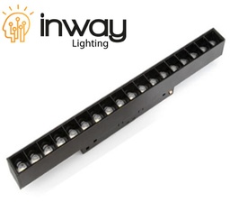 [P-00431] Lampara Lineal Magnetica LED p/Riel de 20mm de ancho con Rejilla, 6W, 4.41&quot;(112mm), NW 4000K, 48Vdc, Instalacion: Empotrar o Superficie, 30 Grados, Negra