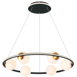[P-00552] Lampara LED Decorativa Colgante, DG60191P, 48W, CW 6000K, 85-265Vac, Dimensiones: 780x780x1500mm, IP20, Verde oscuro con negro
