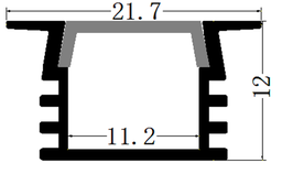 [P-00645] Perfil de Aluminio p/Cinta LED con PCB de 5-10mm, DG-E1612, Medidas: 11.2x12x2500mm, p/Empotrar, incluye: difusor opal con nivel de transparencia de un 65%, 2 tapas terminales y 4 Clips, Plateado