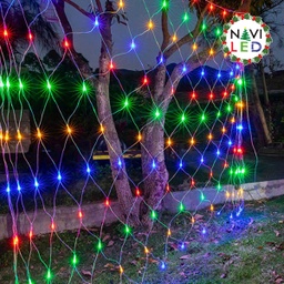 [P-00682] Malla Navideña LED p/Exterior, 8W, RGB, 150pcs de LED, 1.5Mx1.5M, Con cable verde, IP55